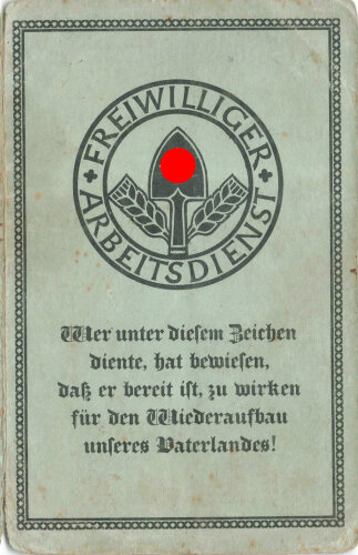 Freiwilliger Arbeitsdienst, Arbeitspaß, datiert 1933