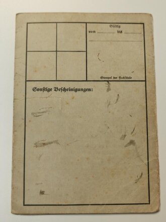 Deutsche Fachschulschaft "Studierenden-Ausweis" Technische Staatslehranstalt Hagen, datiert 1937