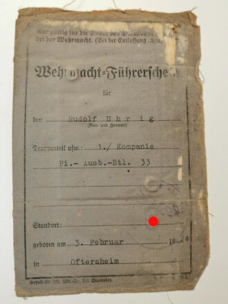 Wehrmachts-Führerschein eines Angehörigen im...