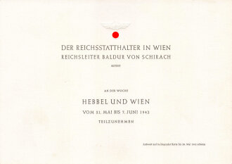Der Reichsstatthalter in Wien Reichsleiter Baldur von Schirach bittet..., datiert 1942, DIN A5