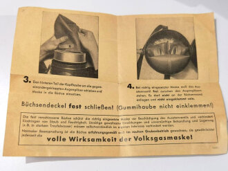 Volksgasmaske 37 in Tragebüchse aus Leichtmetall. Guter Zustand, mit Gebrauchsanleitung und Einlegeanleitung