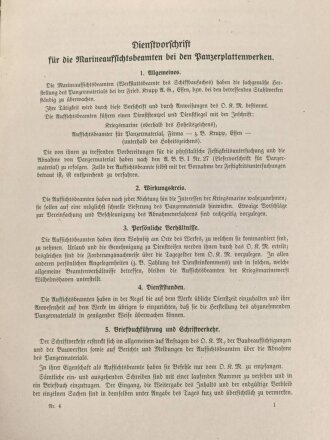 Kriegsmarine, M.Dv.Nr. 147 "Allgemeine Baubestimmungen 1 Nr. 4 - Dienstvorschrift für die Aufsichtsbeamten bei den Panzerplattenwerken" datiert 1939, DIN A4