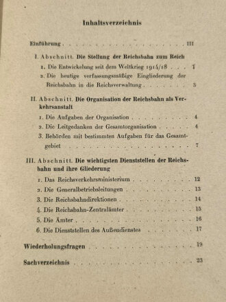 Deutsche Reichsbahn, Lehrfach a 3 "Organisation der...