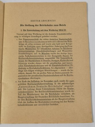 Deutsche Reichsbahn, Lehrfach a 3 "Organisation der Reichsbahn, datiert 1943, 24 Seiten, DIN A5