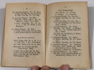 "Miniatur-Bibliothek 400-402 Einteilung, Uniformierung und Garnisonen des Deutschen Reichsheeres", 175 Seiten, ca um 1910, gebraucht, aus Raucherhaushalt