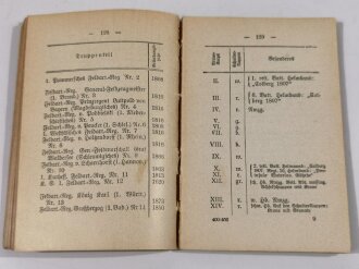 "Miniatur-Bibliothek 400-402 Einteilung, Uniformierung und Garnisonen des Deutschen Reichsheeres", 175 Seiten, ca um 1910, gebraucht, aus Raucherhaushalt