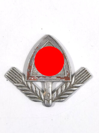 Mützenabzeichen Reichsarbeitsdienst, lackierte Ausführung, Splinte fehlen, Farbe vergangen