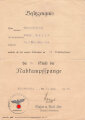 Besitzzeugnis zur Nahkampfspange 1. Stufe ( Bronze ) eines Obergefreiten im 1. / Pionier Bataillon 632, Urkunde gefaltet und an den Seiten minimal eingerissen