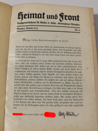 "Heimat und Front", datiert 1943, 190 Seiten, DIN A5, aus Raucherhaushalt, gebraucht und fleckig