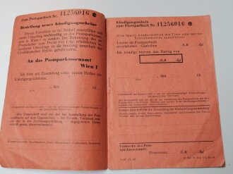 Deutsche Reichspost, Kündigungs- und Rückzahlungsscheine zum Postsparbuch, Postsparbuch und Ausweiskarte, datiert 1944