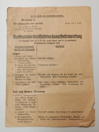 Merkblatt über Selbsthilfe bei Kampfstoffeinwirkung,...