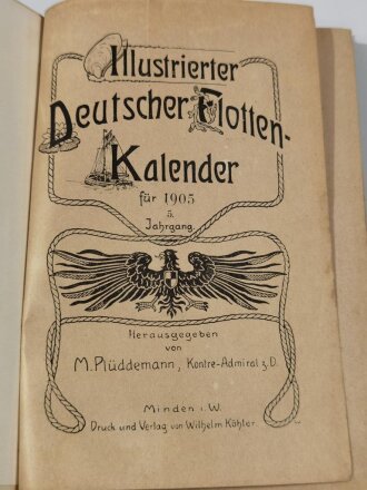 "Illustrierter Deutscher Flotten-Kalendar für 1905", DIN A5, aus Raucheraushalt