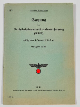 "Satzung der Reichsbahnbeamten-Krankenversorgung", 47 Seiten, DIN A5, aus Raucherhaushalt, Umschlag nur noch an einer Klammer befestigt