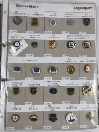 Deutschland  nach 1945, Sammlung Kleinabzeichen zum Thema Angelsport.  Jeweils nicht auf Zustand  oder Originalität geprüft