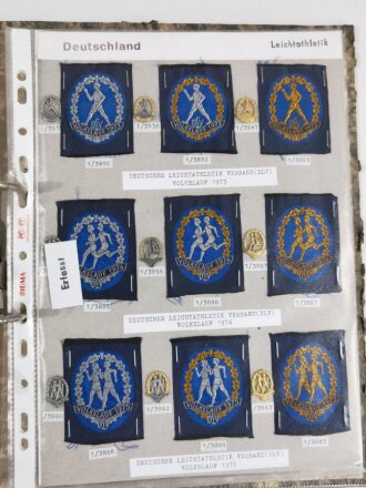 Deutschland  nach 1945, Sammlung Kleinabzeichen zum Thema Leichtathletik.  Jeweils nicht auf Zustand  oder Originalität geprüft