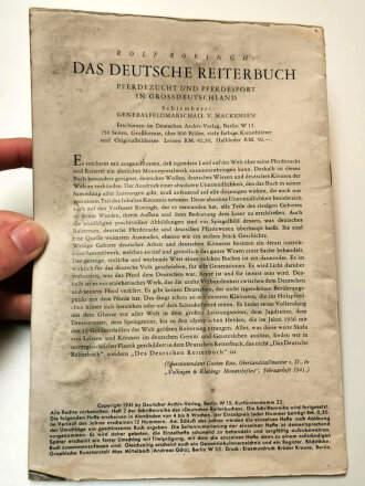 "Freund Pferd" Schriftenreihe des Deutschen Reiterbuches, Heft 1, datiert 1941, gebraucht