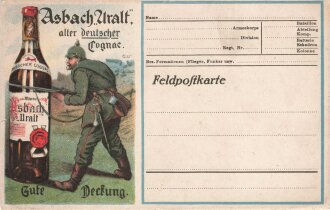 1. Weltkrieg, Ansichtskarte "Asbach Uralt, alter deutscher Cognac"
