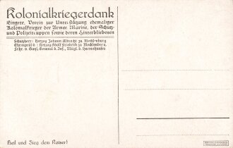 1. Weltkrieg, Ansichtskarte "Kolonialkriegerdank - Hiel und Sieg dem Kaiser!"