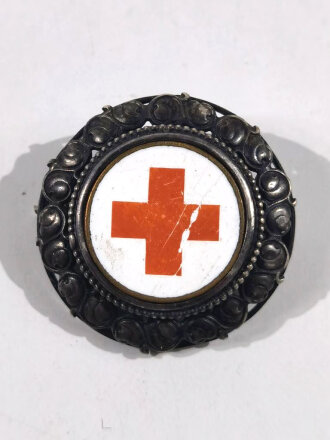 Teilemaillierte Brosche einer Rot Kreuz Schwesternschaft, Durchmesser 30mm