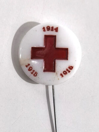 Anstecknadel aus Glas, Rot Kreuz 1914 / 1915 / 1916. Durchmesser 20mm