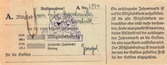 Deutscher und Oesterreichischer Alpenverein Mitgliedskarte mit 1935-1938 bezahlten Mitgliedsbeiträgen