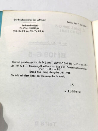 "Bf 109 G-5 Flugzeug Handbuch" REPRODUKTION der...