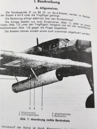 "Bf 109 G-5 Flugzeug Handbuch" REPRODUKTION der Ausgabe Juli 1944, Teil 8 D Sonderwaffenanlage heft1: 21cm BR, DIN A5, aus Raucherhaushalt