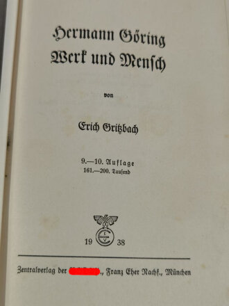 "Hermann Göring - Werk und Mensch", München, 1938, 345 Seiten, gebraucht, aus Raucherhaushalt