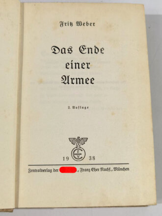 "Das Ende einer Armee" datiert 1938, 371 Seiten, gebraucht, DIN A5, fleckig, aus Raucherhaushalt