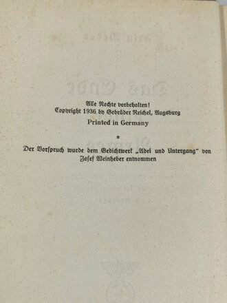 "Das Ende einer Armee" datiert 1938, 371 Seiten, gebraucht, DIN A5, fleckig, aus Raucherhaushalt