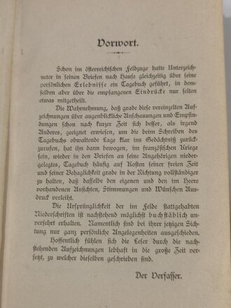 "Tagebuch aus dem französischen Kriege 1870-71", datiert 1896, 268 Seiten, DIN A5, aus Raucherhaushalt