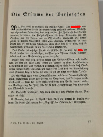 "Angriff, Angriff, Angriff, Angriff,", Dr. Joseph Goebbels, 340 Seiten, datiert 1935, gebraucht, DIN A5, aus Raucherhaushalt