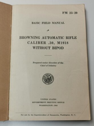 U.S. 1940 dated "FM 23-20, Browning Automatic Rifle,...