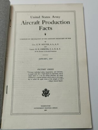 U.S. 1919 dated book "Aircraft Production Facts"