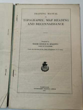 U.S. WWI, Training Manual in Topography, Map Reading and Reconnaissance, U.S. 1917 dated