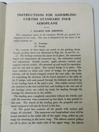 U.S. WWI, The Curtiss Standard JN4-B Military tractor Hand Book, U.S. 1917 dated