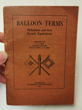 U.S. WWI, Balloon Terms - Definitions and their French Equivalents, U.S. 1918 dated