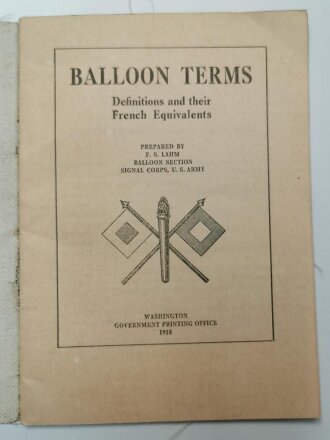 U.S. WWI, Balloon Terms - Definitions and their French...