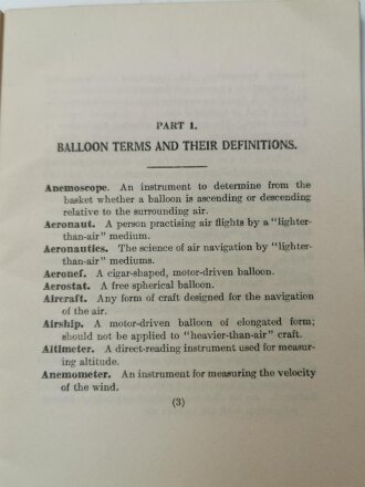 U.S. WWI, Balloon Terms - Definitions and their French Equivalents, U.S. 1918 dated