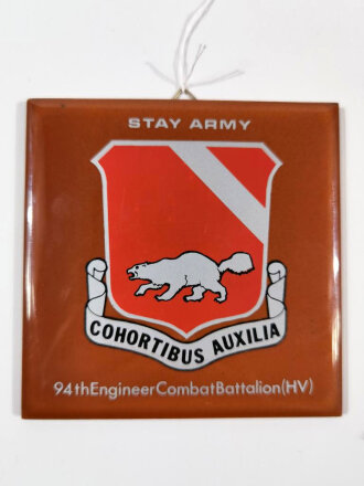 U.S. Army, Wandbild in Form einer Fliese 10,5 x 10,5cm "94th Engineer Combat Battailion"