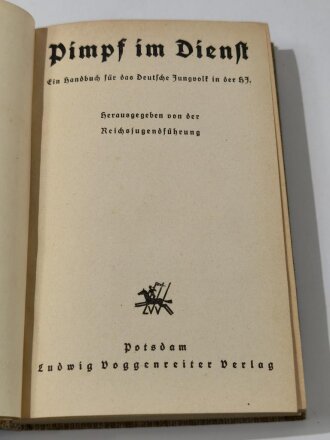 "Pimpf im Dienst - Ein Handbuch für das Deutsche Jungvolk in der HJ", datiert 1938, 313 Seiten, DIN A5, gebraucht