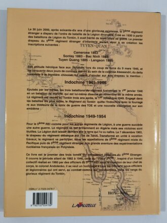 "5eme Etranger", Historique du regiment du Tonkin, Tome 1 : Indochine 1883 - 1946 (Lavauzelle), commandement de la Legion etrangere DIN A4, 125 Seiten, aus Raucherhaushalt