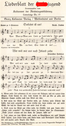 Liederblatt der Hitlerjugend, Liederfolge Nr. 19, geknickt