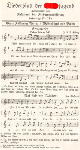 Liederblatt der Hitlerjugend, Liederfolge Nr. 25 a, geknickt