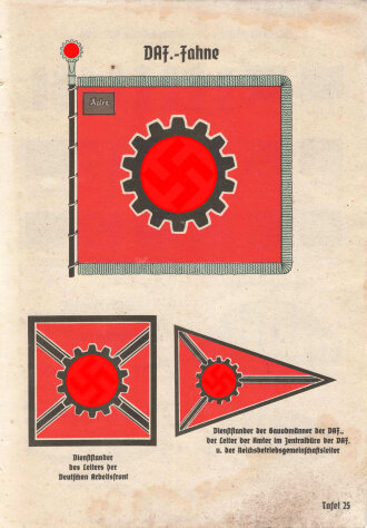 4 Tafeln (24-28) zum Thema DAF - Deutsche Arbeitsfront, vermutlich aus einem Organisationsbuch der NSDAP