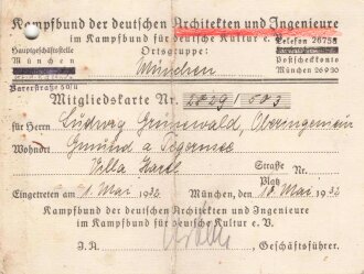 Kampfbund der deutschen Architekten und Ingenieure Ortsgruppe München Ausweis, Verwendungs-Verfügung im Ehrenamtlichen Dienst der NSDAP