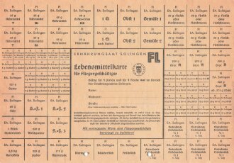 Lebensmittelkarte für Fliegergeschädigte, Ernährungsamt Solingen, 2 Bögen, Rückseitig mit Hausplänen beschriftet