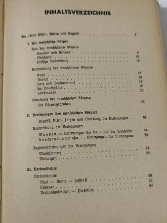 "Amtliches Unterrichtsbuch über Erste Hilfe", 263 Seiten, 2. Auflage 1938, gebraucht, DIN A5