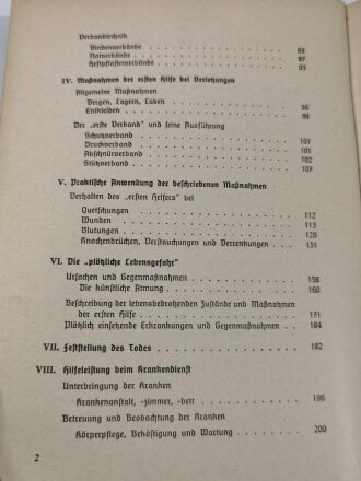 "Amtliches Unterrichtsbuch über Erste Hilfe", 263 Seiten, 2. Auflage 1938, gebraucht, DIN A5