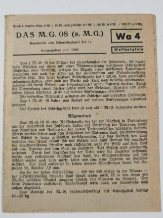 Waffentafel Wa 4 "Das M.G. 08 (s.M.G)" von 1940